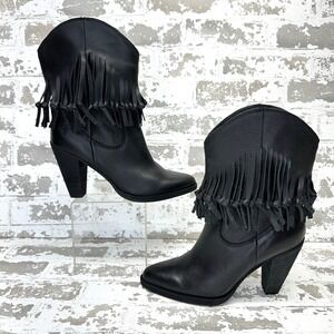 Zodiac Donna Western Boots Womens 7.5M Black Leather Fringe Durable Traction